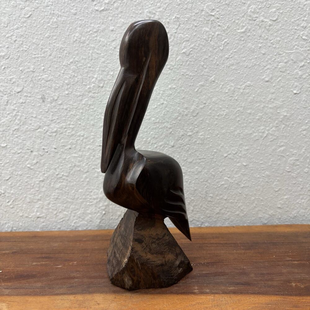 Vintage Hand Carved Ironwood Pelican Sculpture 9.5" Desert Hardwood Figurine MCM